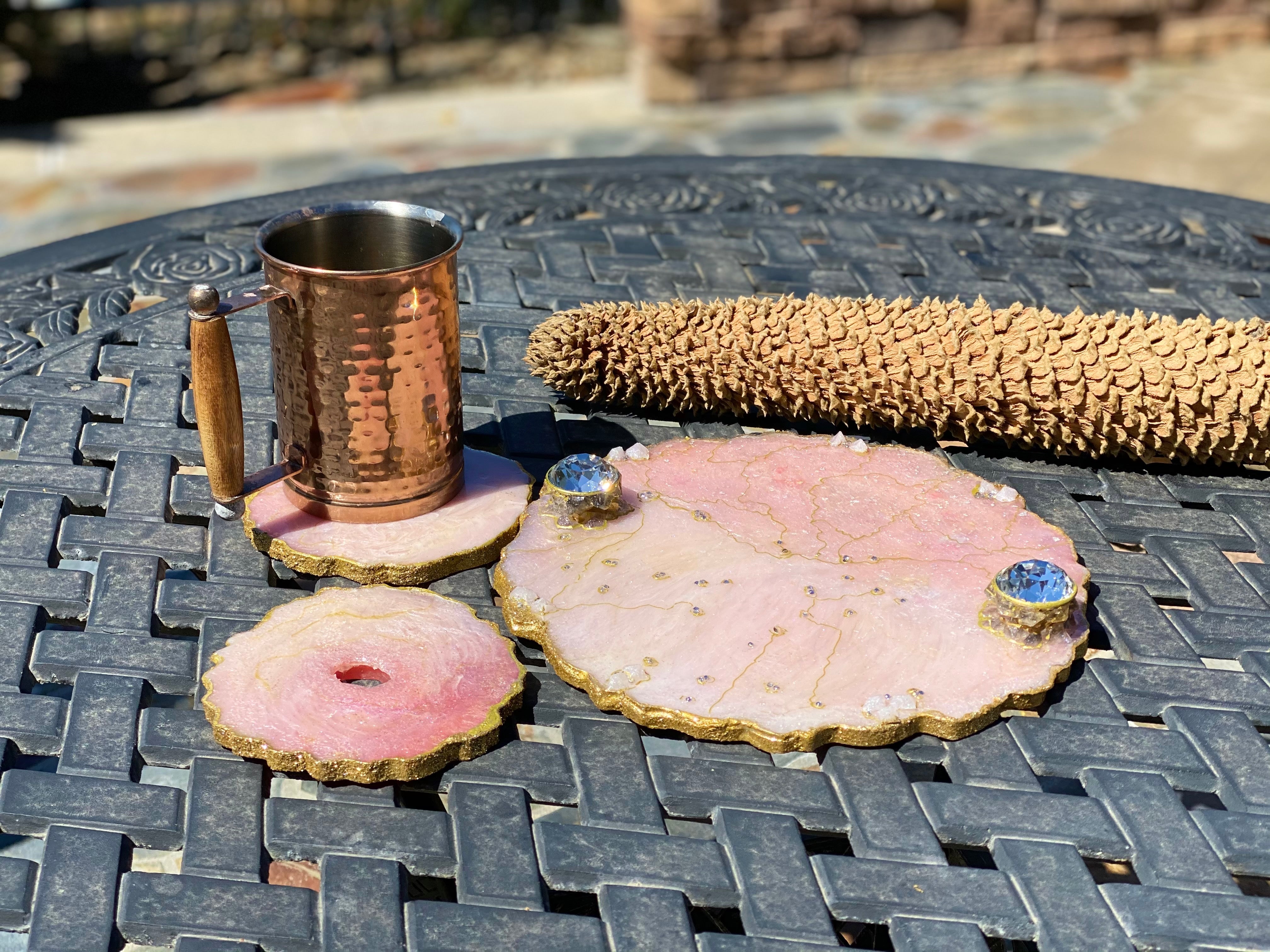 Agate tray coaster set